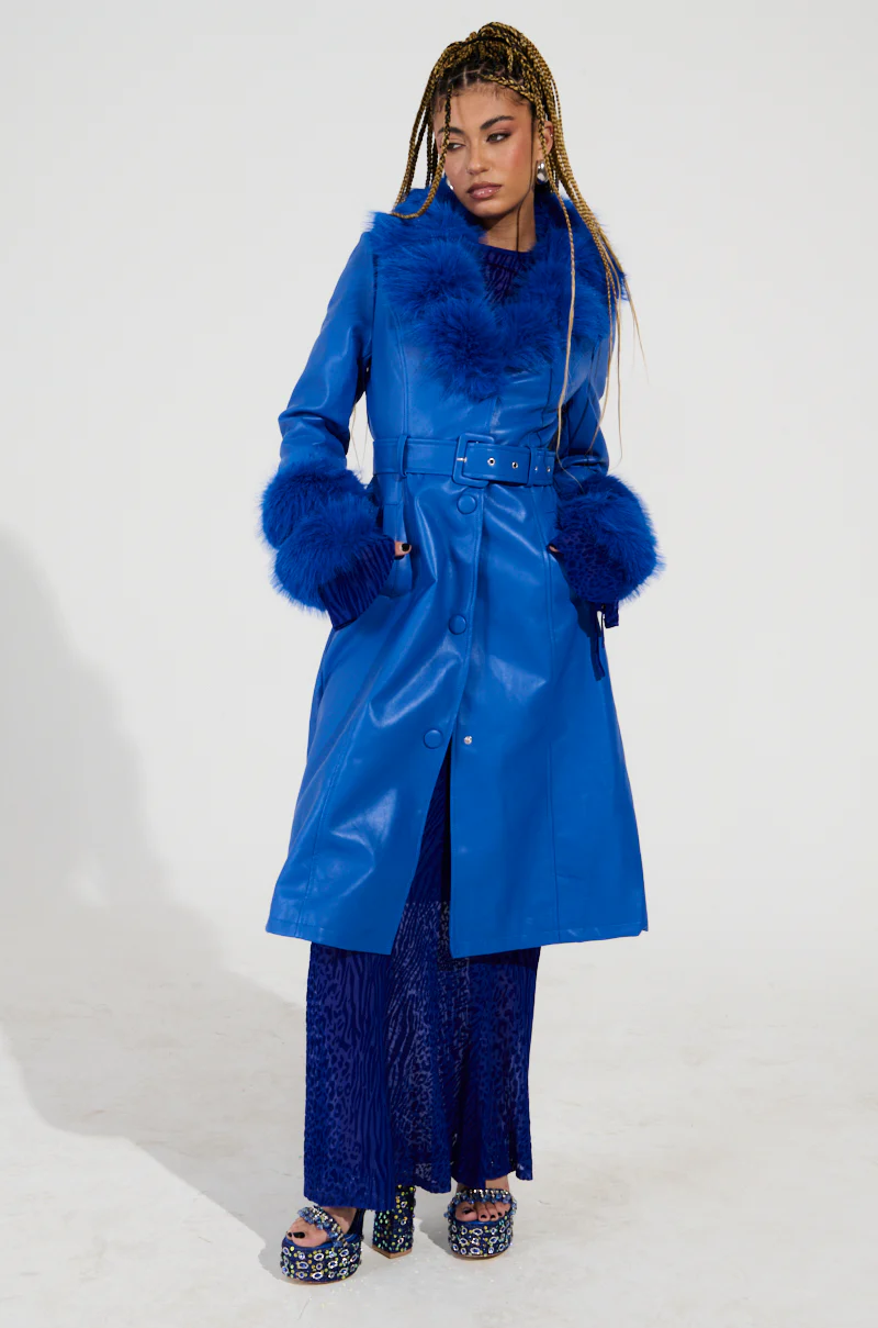 NEW KAYA FUR LINED TRENCH IN BLUE - Image 7