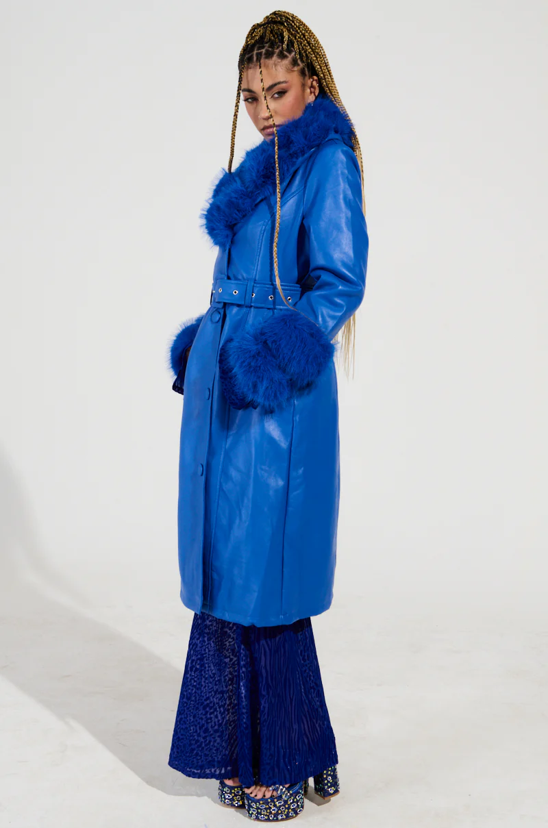 NEW KAYA FUR LINED TRENCH IN BLUE - Image 8