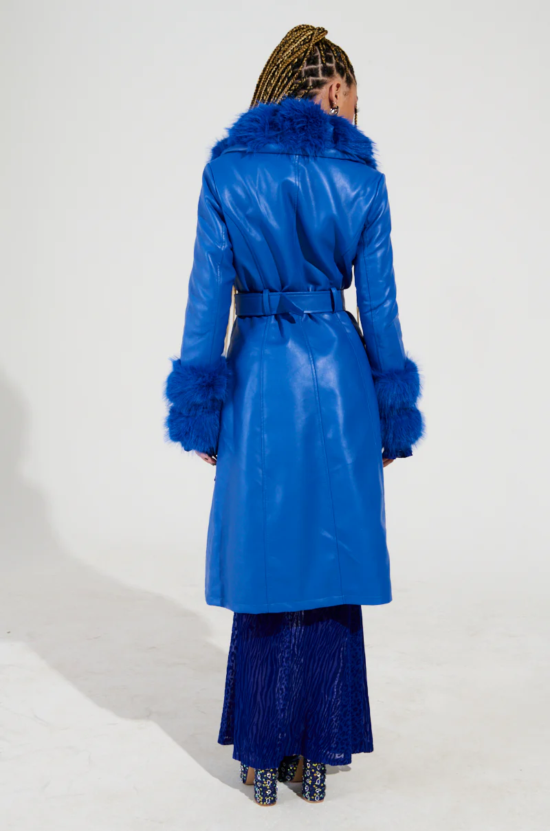 NEW KAYA FUR LINED TRENCH IN BLUE - Image 9
