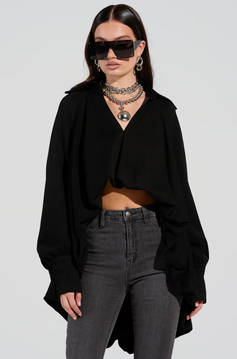 NEW RULES HIGH LOW HEM BLOUSE IN BLACK - Image 2