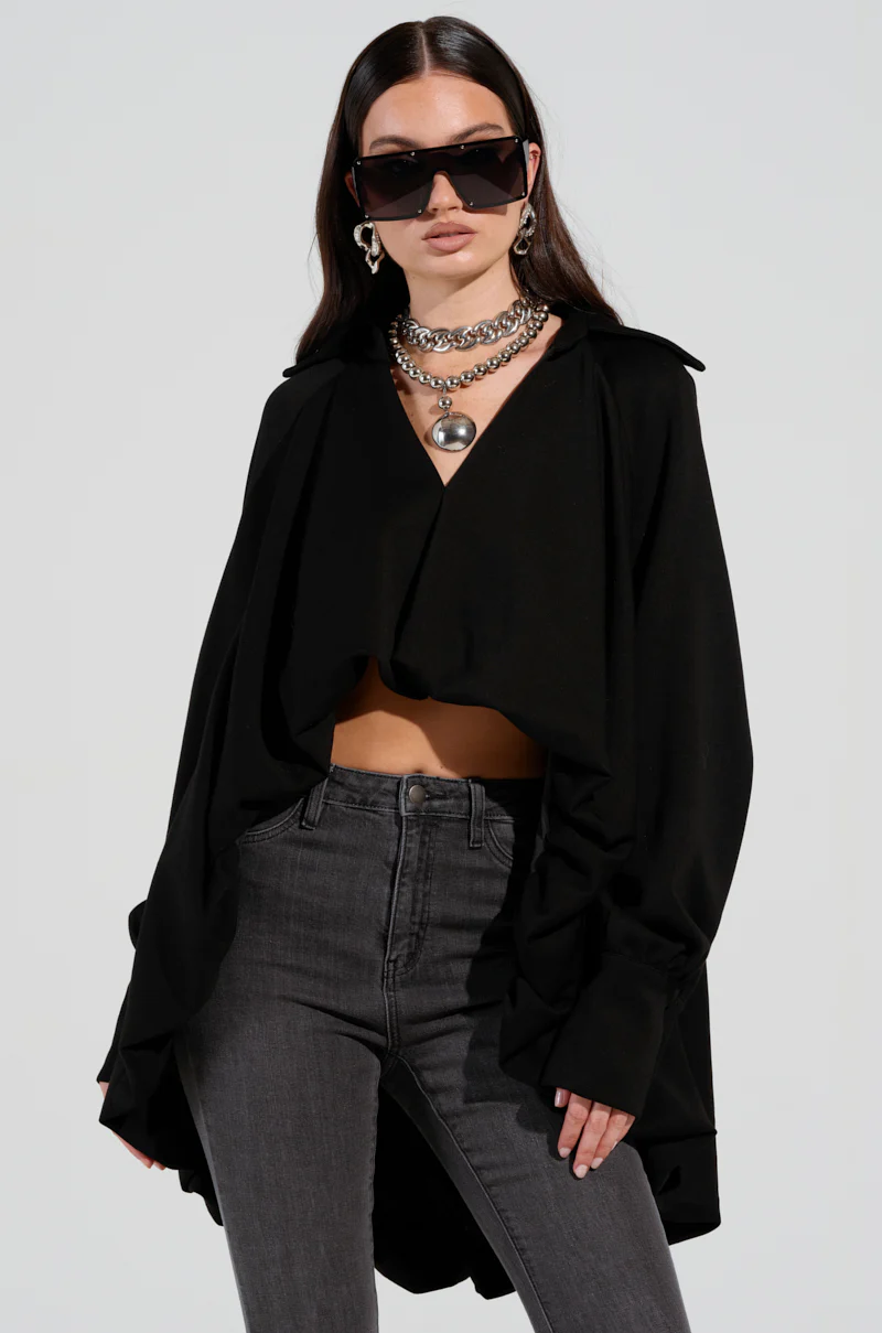 NEW RULES HIGH LOW HEM BLOUSE IN BLACK - Image 3