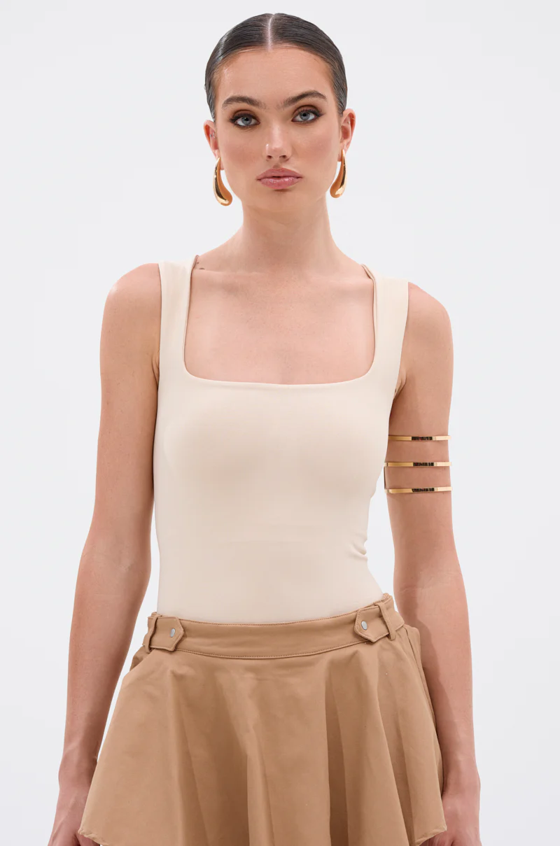 NEW STANDARD SQUARE NECK SLEEVELESS BODYSUIT IN BEIGE - Image 2