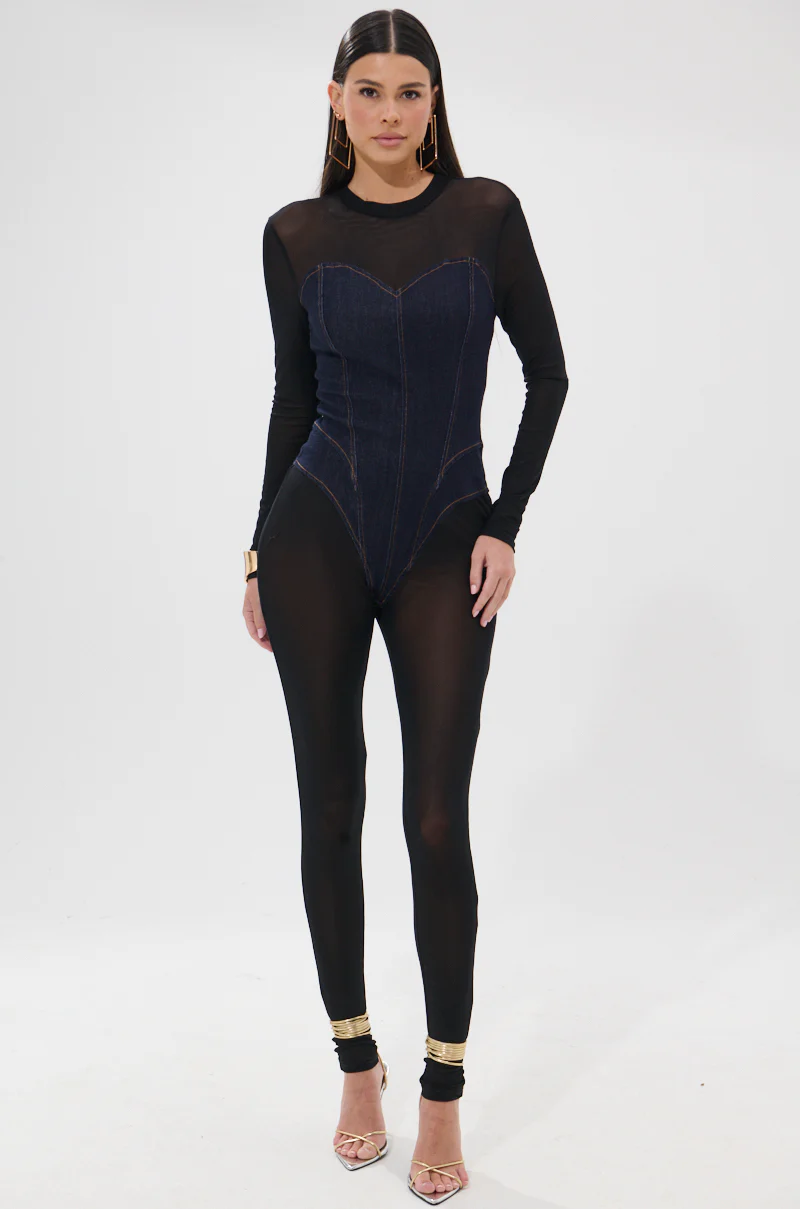 NEW YEAR SAME ME MESH DENIM JUMPSUIT - Image 3