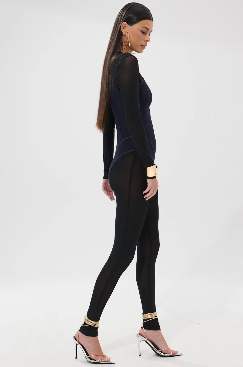 NEW YEAR SAME ME MESH DENIM JUMPSUIT - Image 4