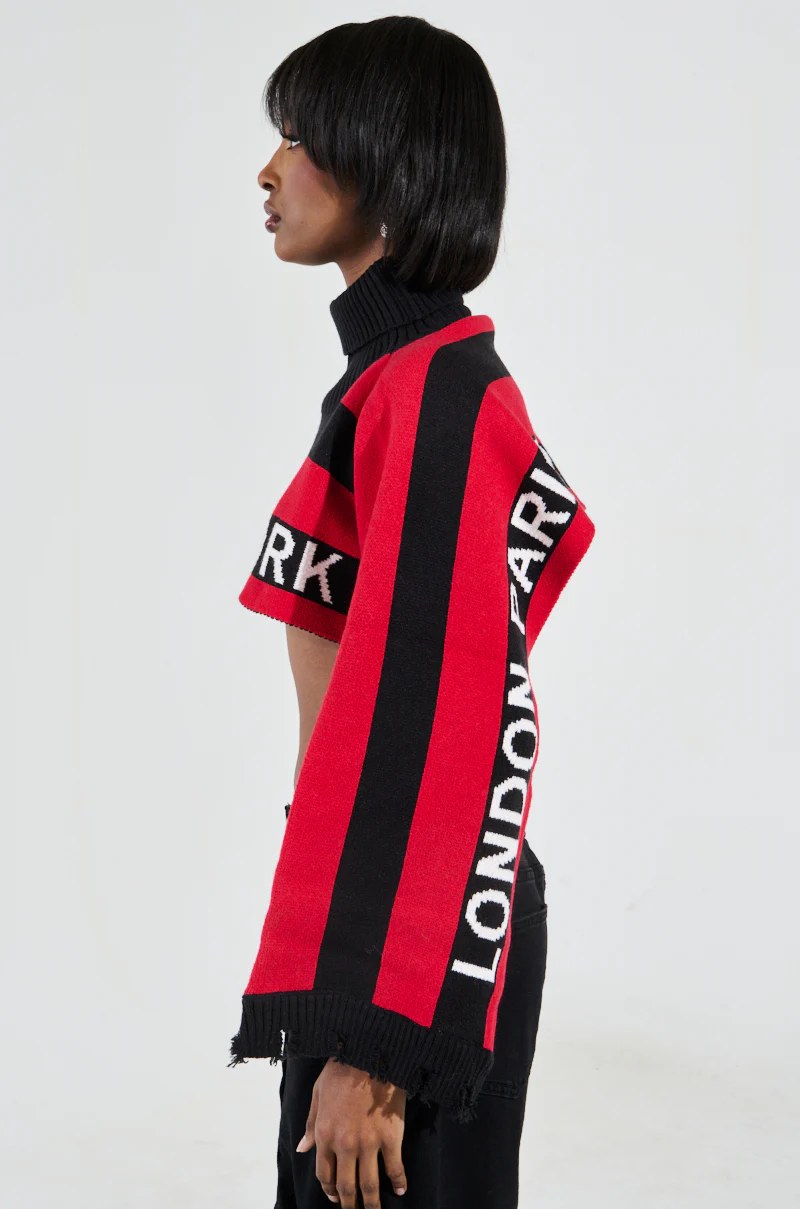 NEW YORK ULTRA CROP SWEATER IN RED MULTI - Image 2