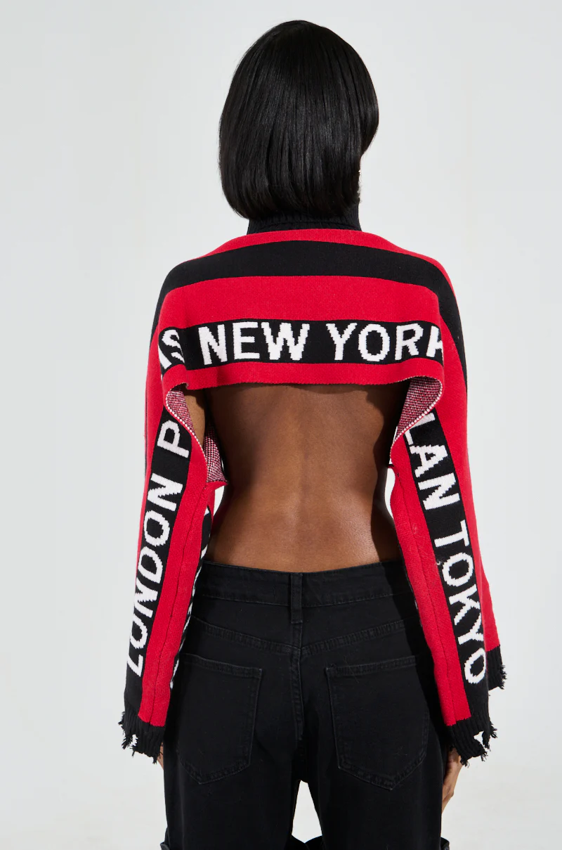 NEW YORK ULTRA CROP SWEATER IN RED MULTI - Image 3