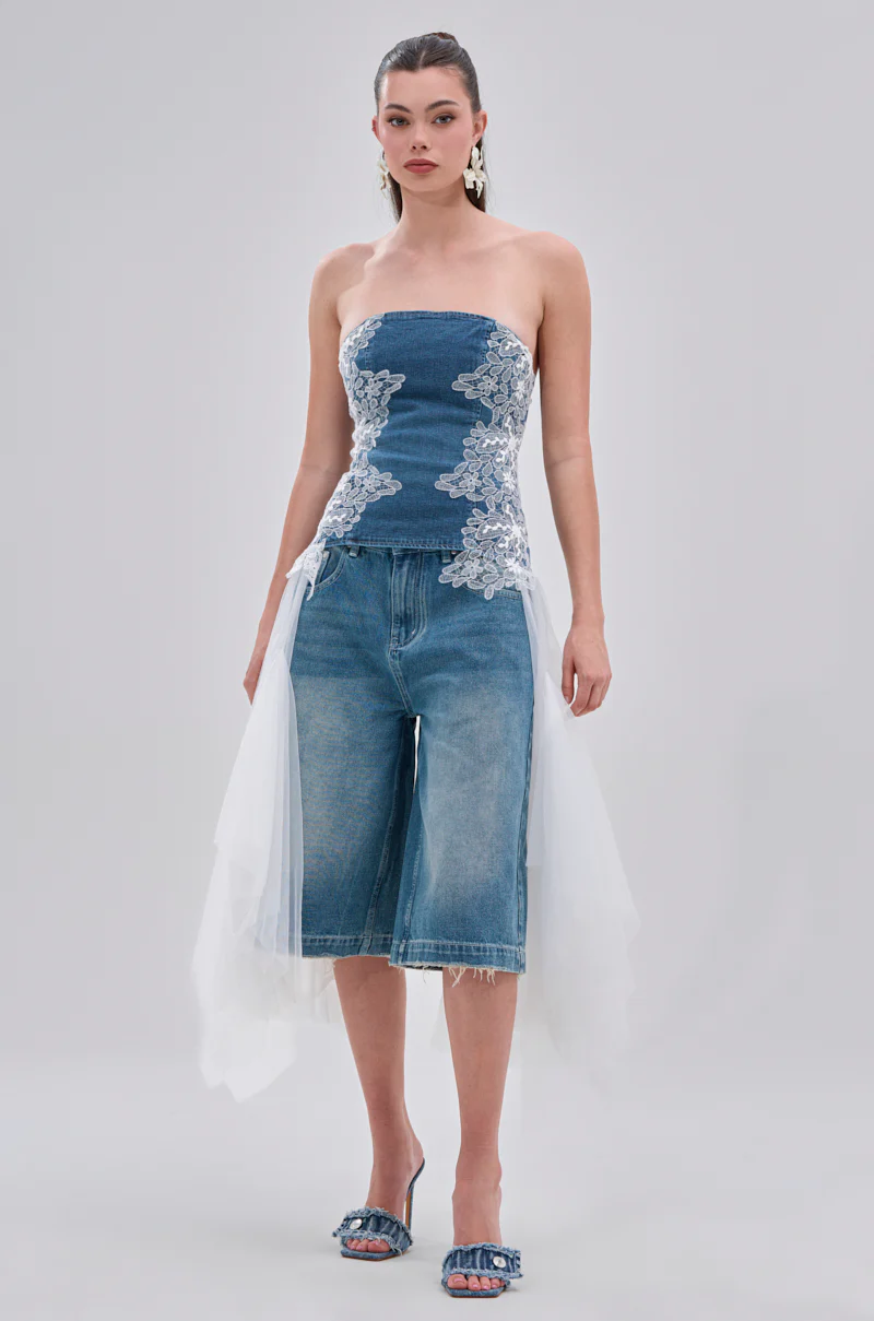 NO DRAMA STRETCH DENIM LACE DETAILED CORSET - Image 2