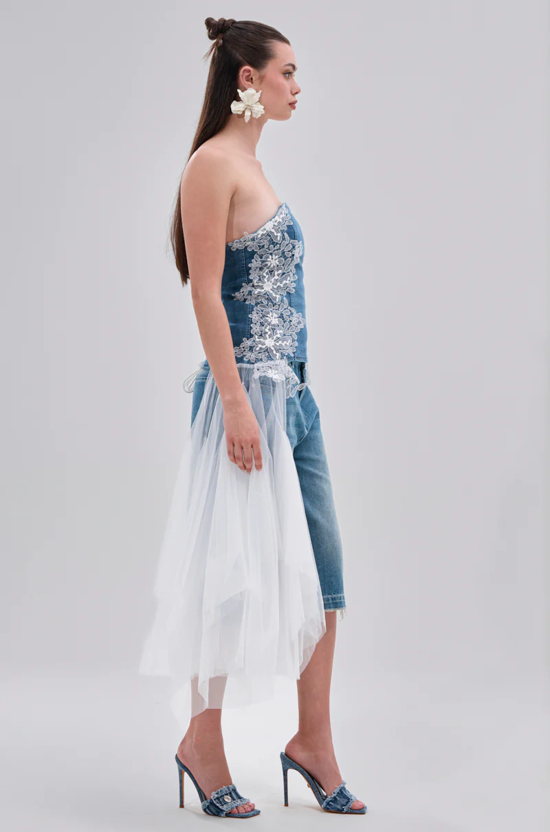 NO DRAMA STRETCH DENIM LACE DETAILED CORSET - Image 3