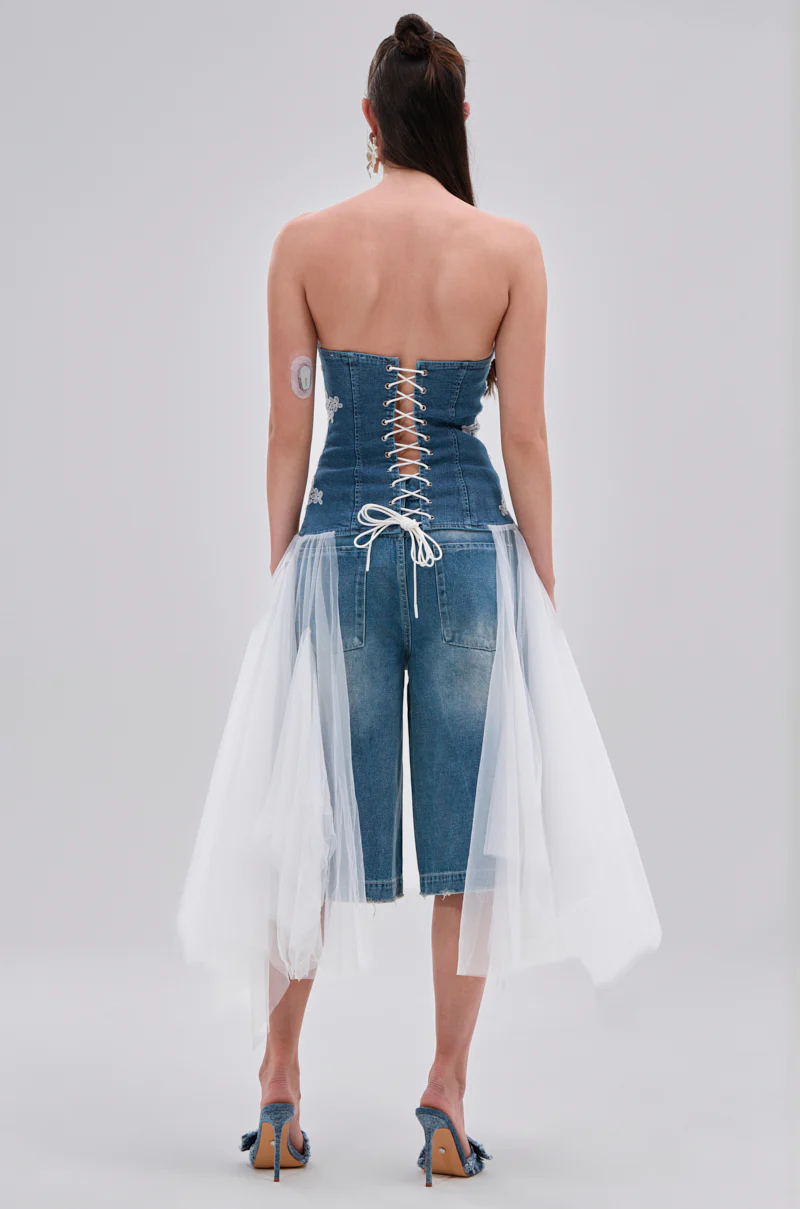 NO DRAMA STRETCH DENIM LACE DETAILED CORSET - Image 4