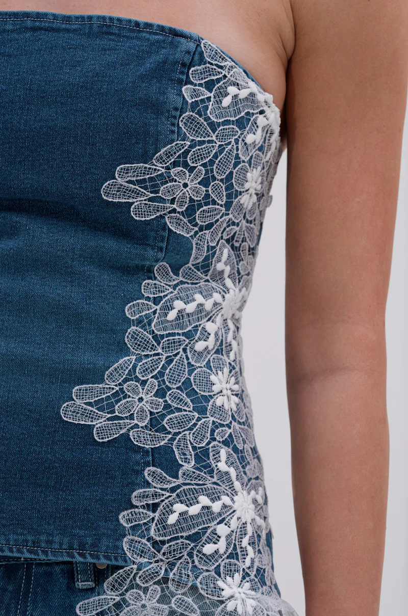 NO DRAMA STRETCH DENIM LACE DETAILED CORSET - Image 5