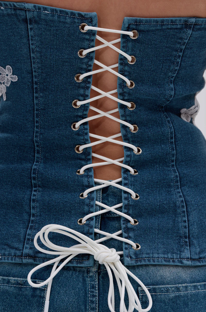 NO DRAMA STRETCH DENIM LACE DETAILED CORSET - Image 6