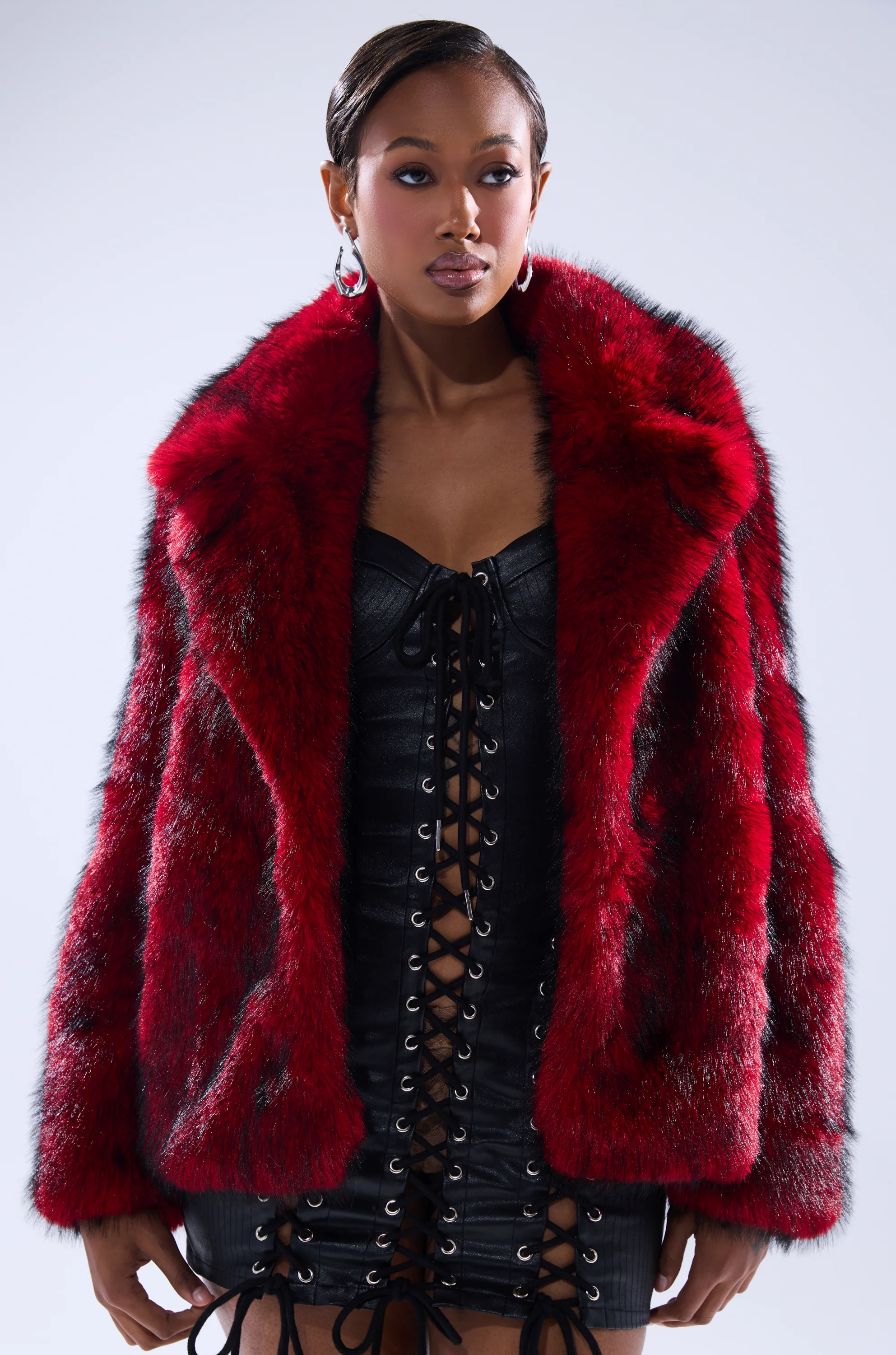 NO LOOKING BACK FAUX FUR IN RED MULTI - Image 3