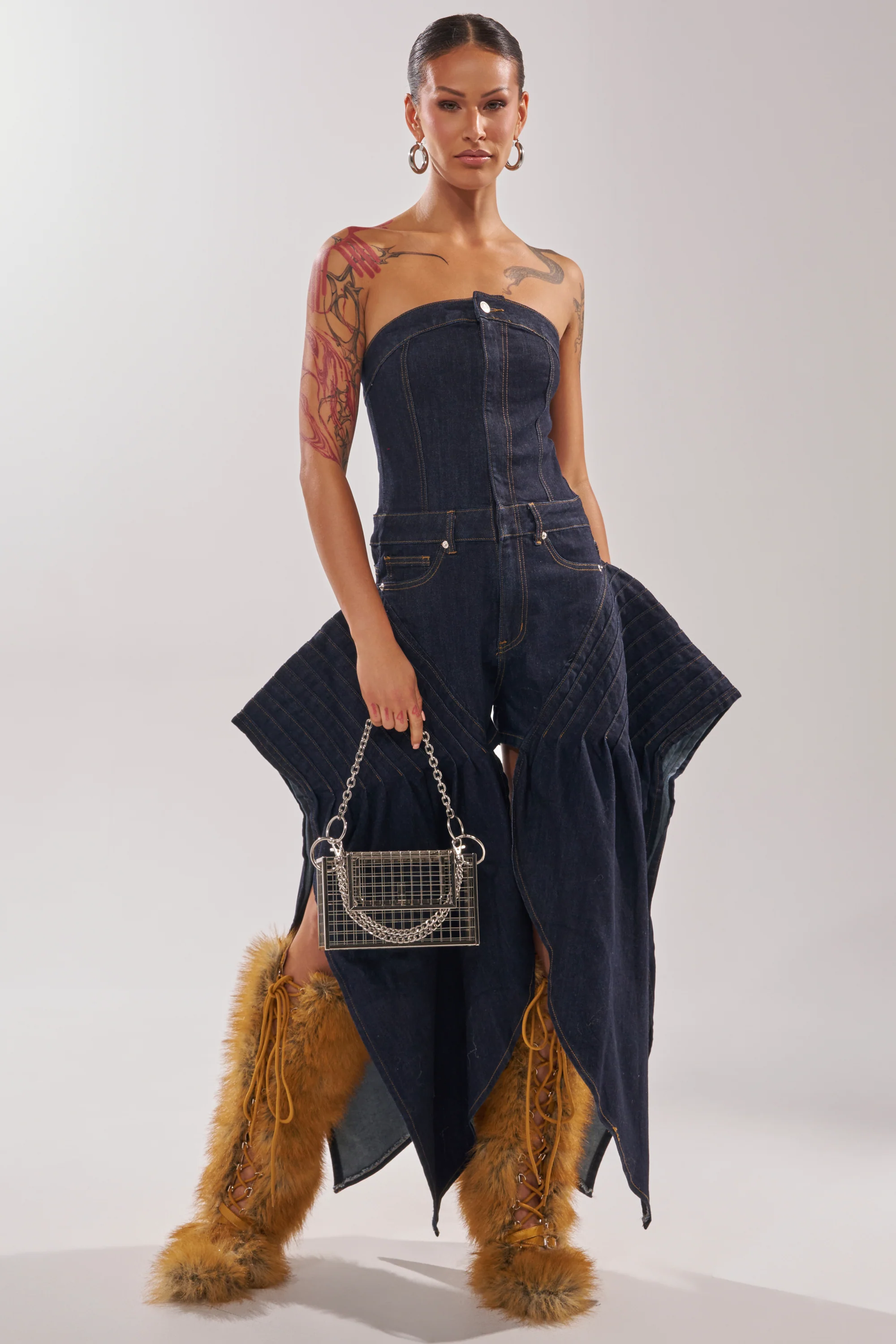 NO ONE LIKE ME DENIM ROMPER IN DARK BLUE DENIM - Image 2