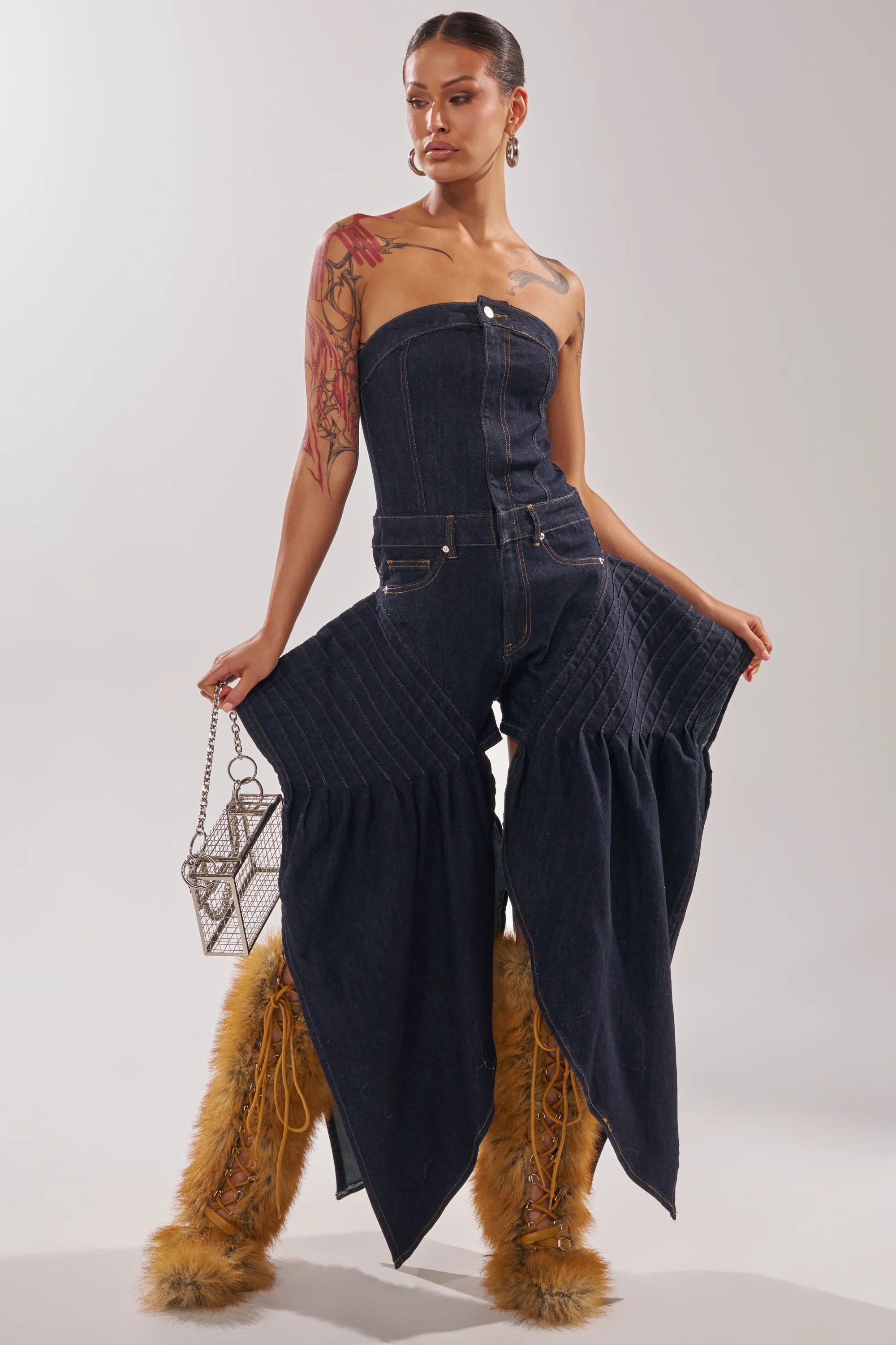 NO ONE LIKE ME DENIM ROMPER IN DARK BLUE DENIM - Image 3