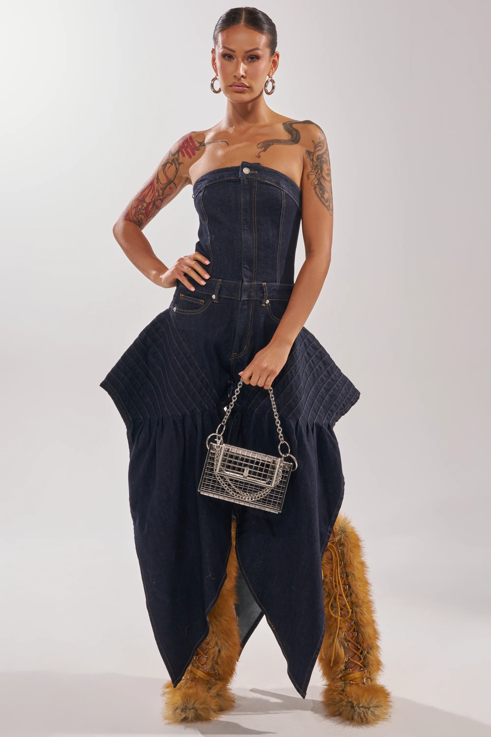 NO ONE LIKE ME DENIM ROMPER IN DARK BLUE DENIM - Image 4