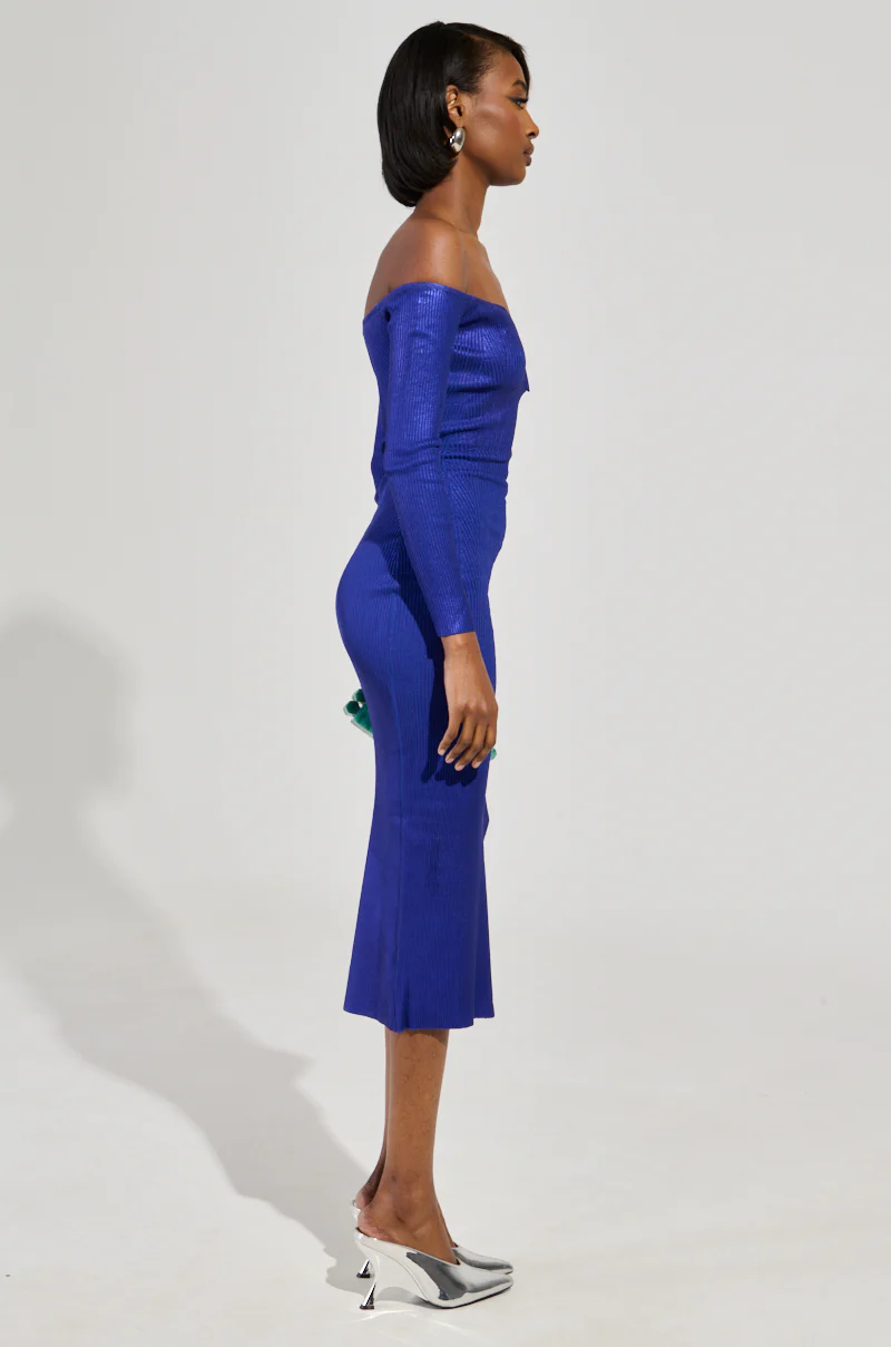 NOBODY'S BUSINESS BANDAGE MIDI DRESS IN BLUE - Image 6