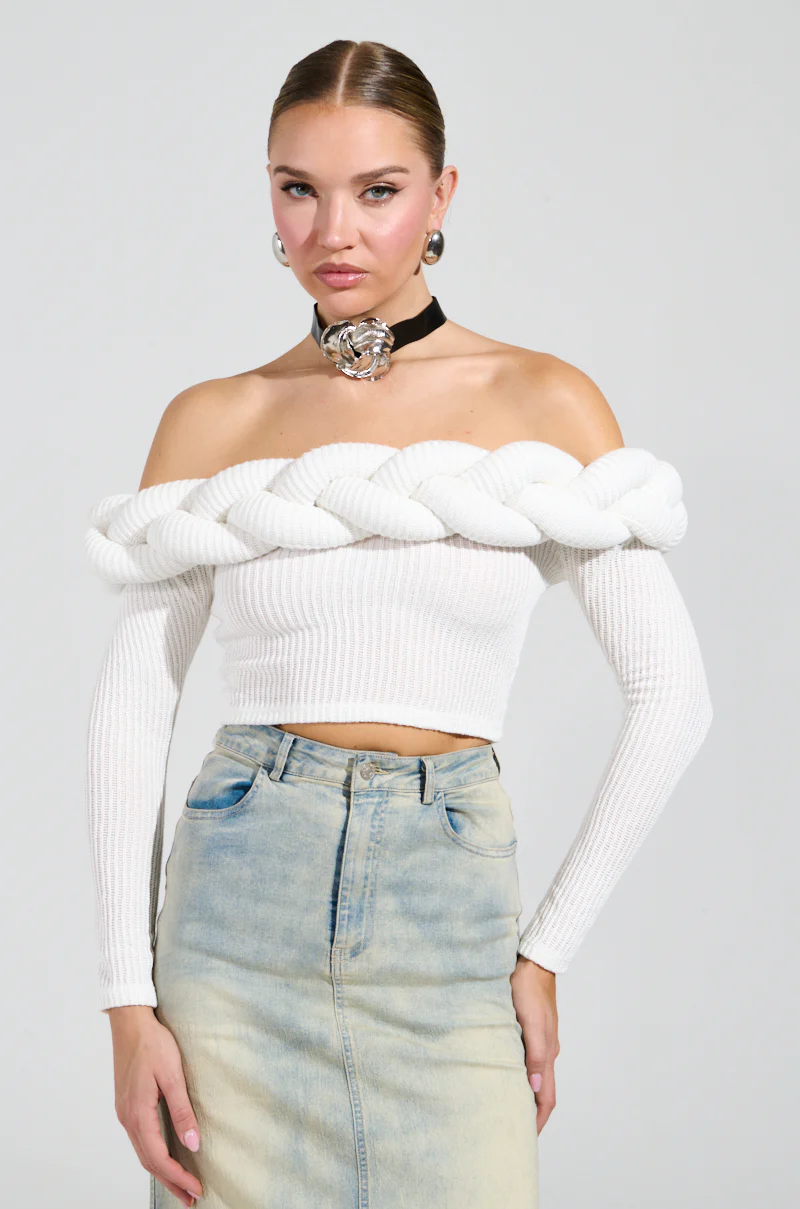 NOT ALONE OFF THE SHOULDER SWEATER IN IVORY - Image 2