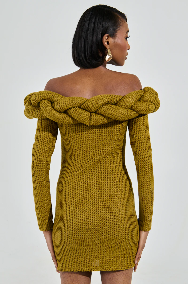 NOT IN THE MOOD KNIT BRAIDED MINI DRESS IN OLIVE - Image 4