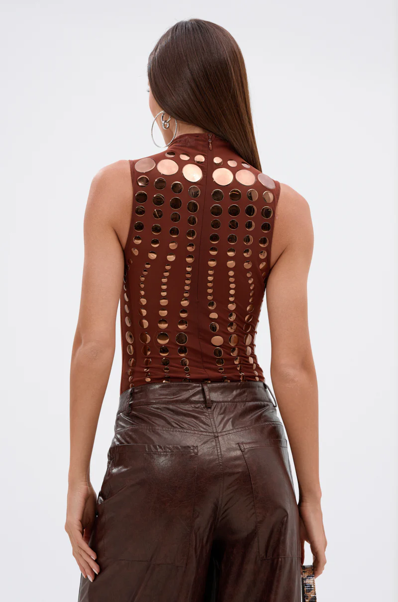 NOT MY FAULT SLEEVELESS BODYSUIT IN BROWN - Image 5