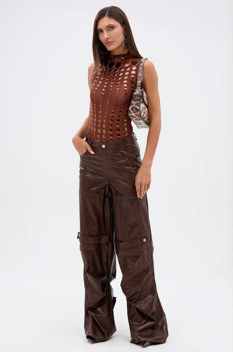 NOT MY FAULT SLEEVELESS BODYSUIT IN BROWN - Image 6