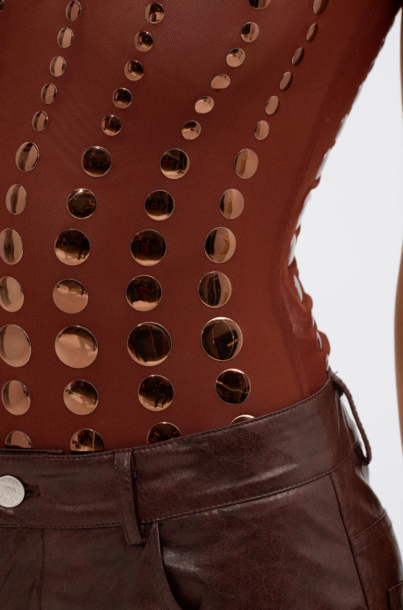 NOT MY FAULT SLEEVELESS BODYSUIT IN BROWN - Image 8