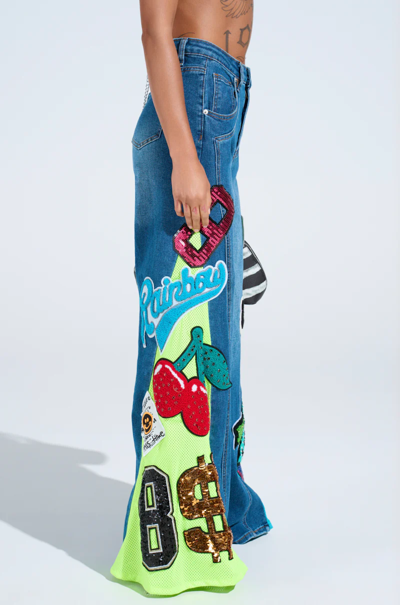 NOT SORRY PATCHWORK MEDIUM BLUE DENIM JEANS - Image 3