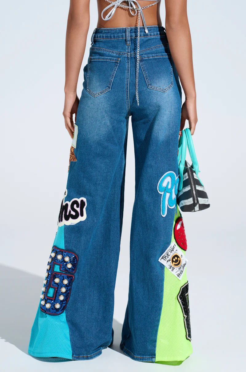 NOT SORRY PATCHWORK MEDIUM BLUE DENIM JEANS - Image 5