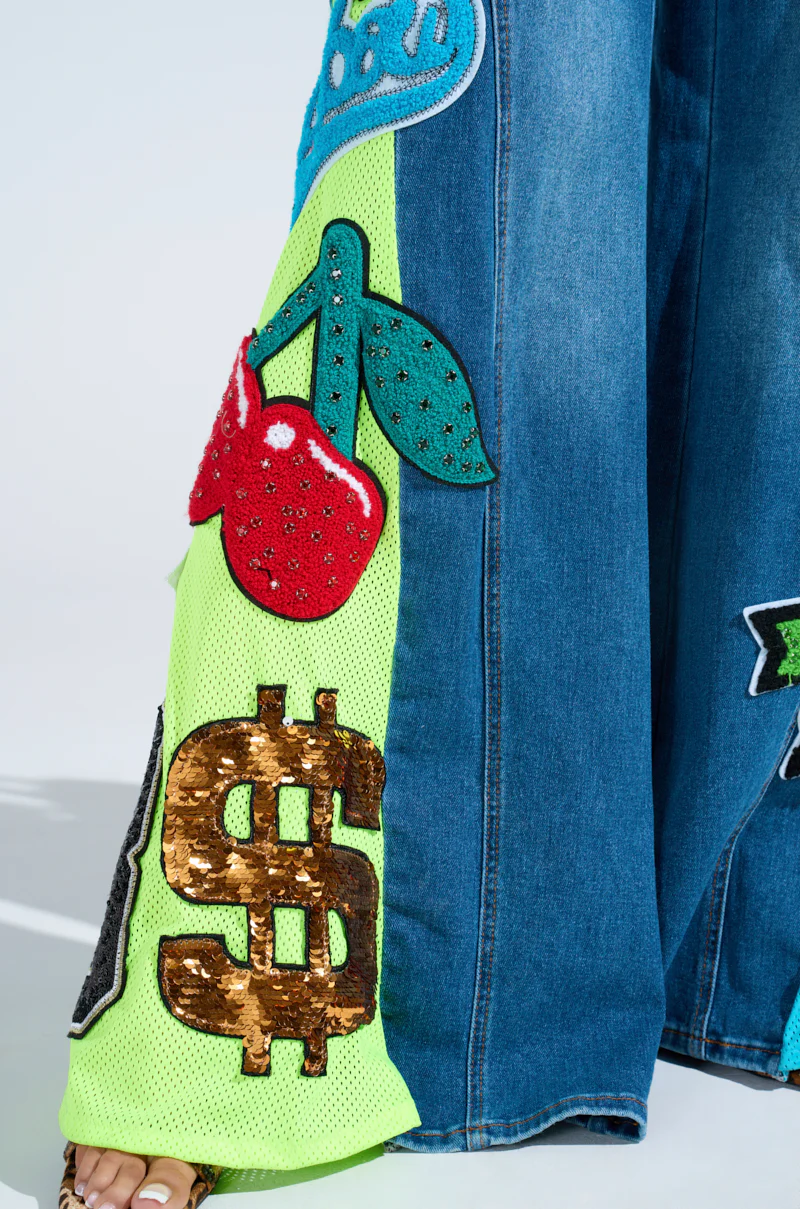 NOT SORRY PATCHWORK MEDIUM BLUE DENIM JEANS - Image 7