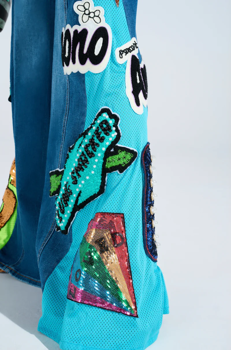 NOT SORRY PATCHWORK MEDIUM BLUE DENIM JEANS - Image 9
