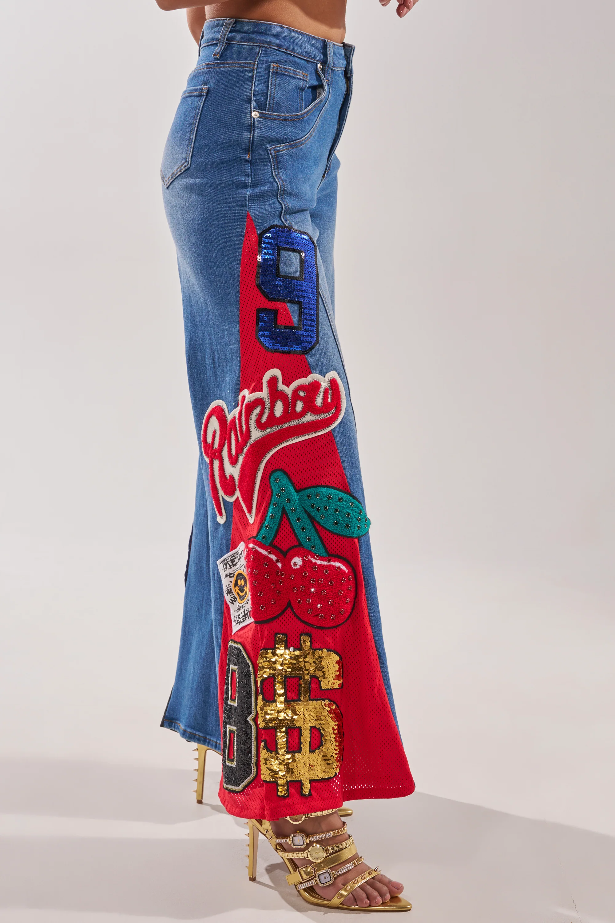 NOT SORRY PATCHWORK DENIM JEANS - Image 5