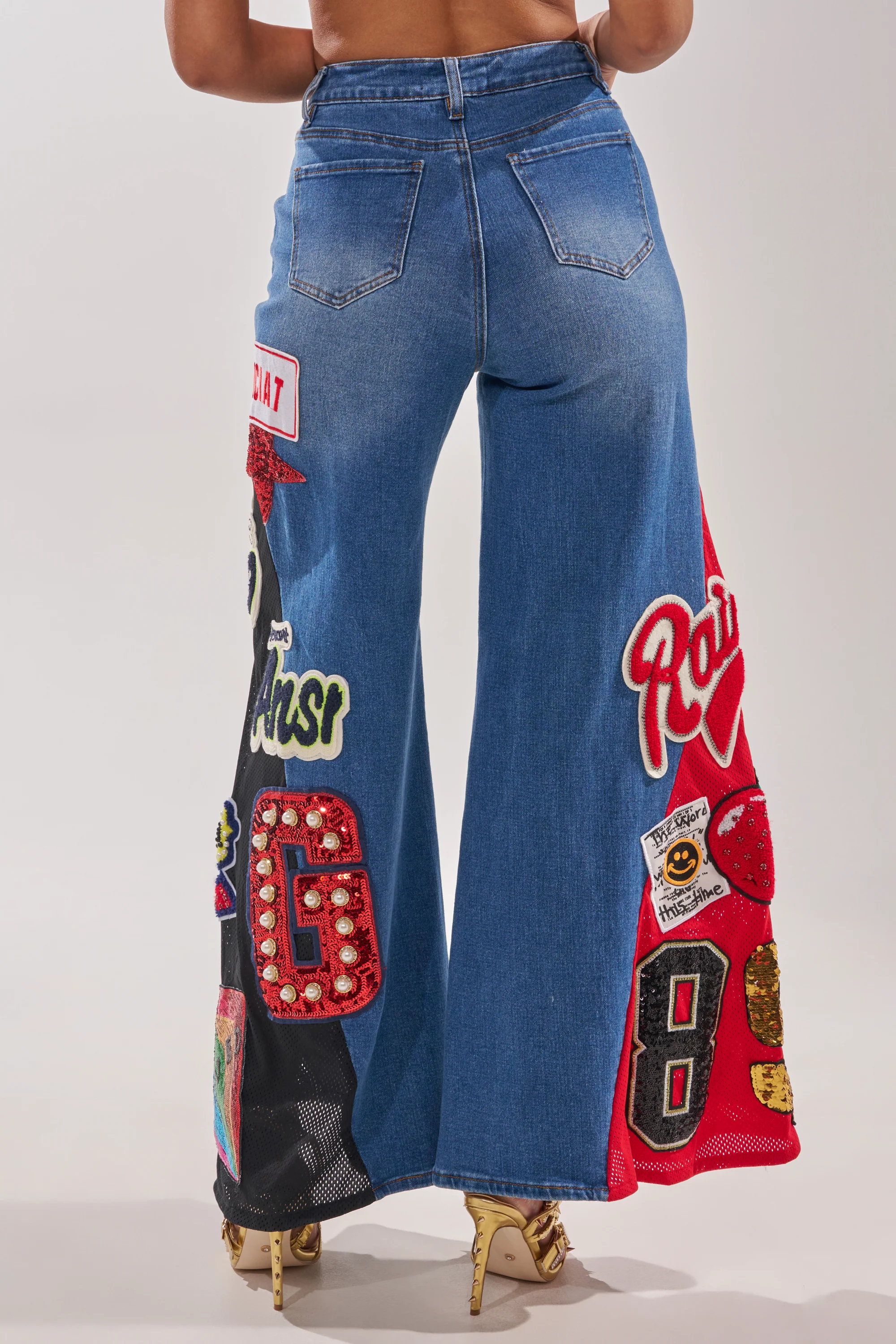 NOT SORRY PATCHWORK DENIM JEANS - Image 6