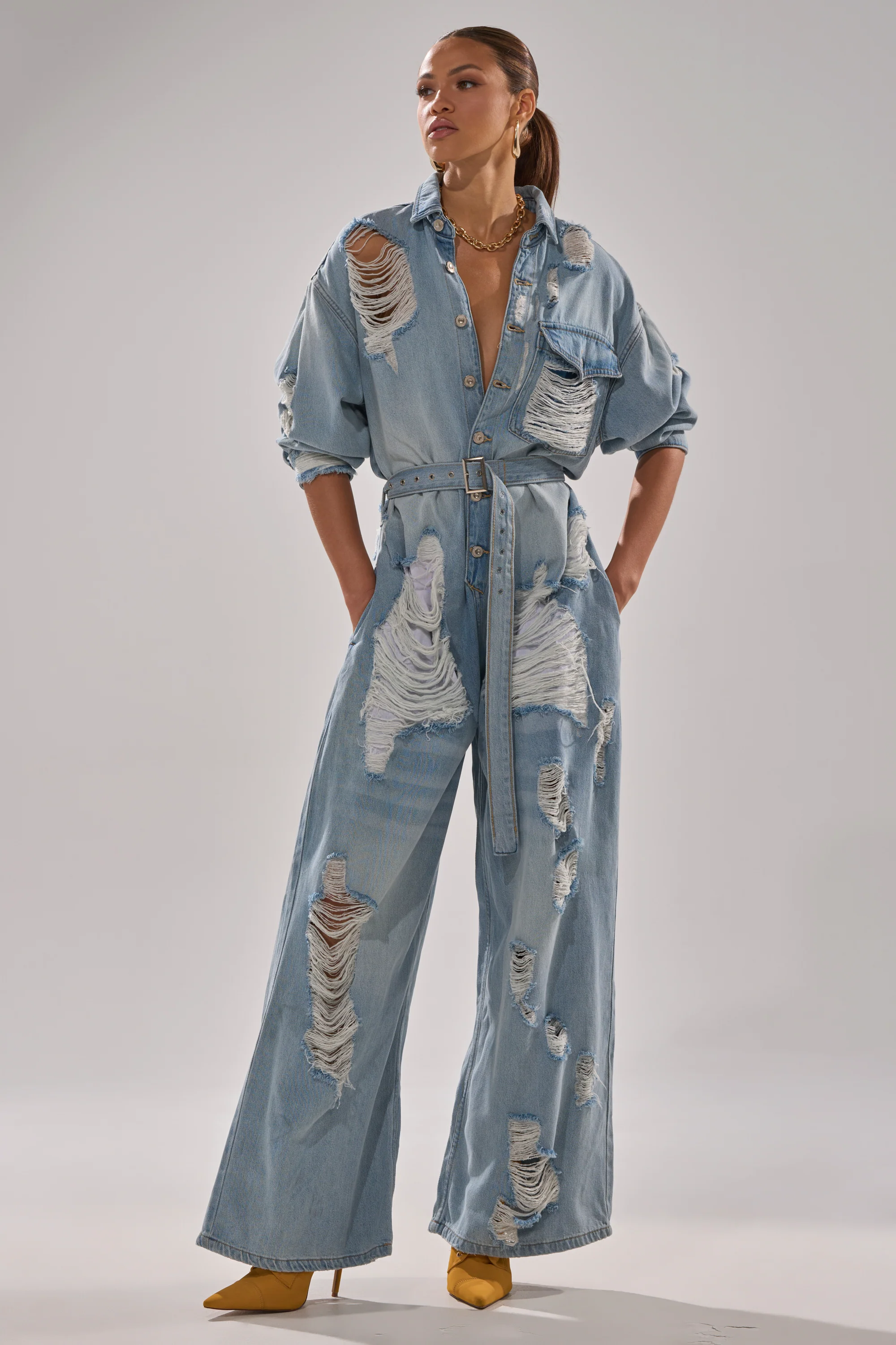 NOT TODAY EXTREME OVERSIZED DISTRESSED DENIM JUMPSUIT - Image 3