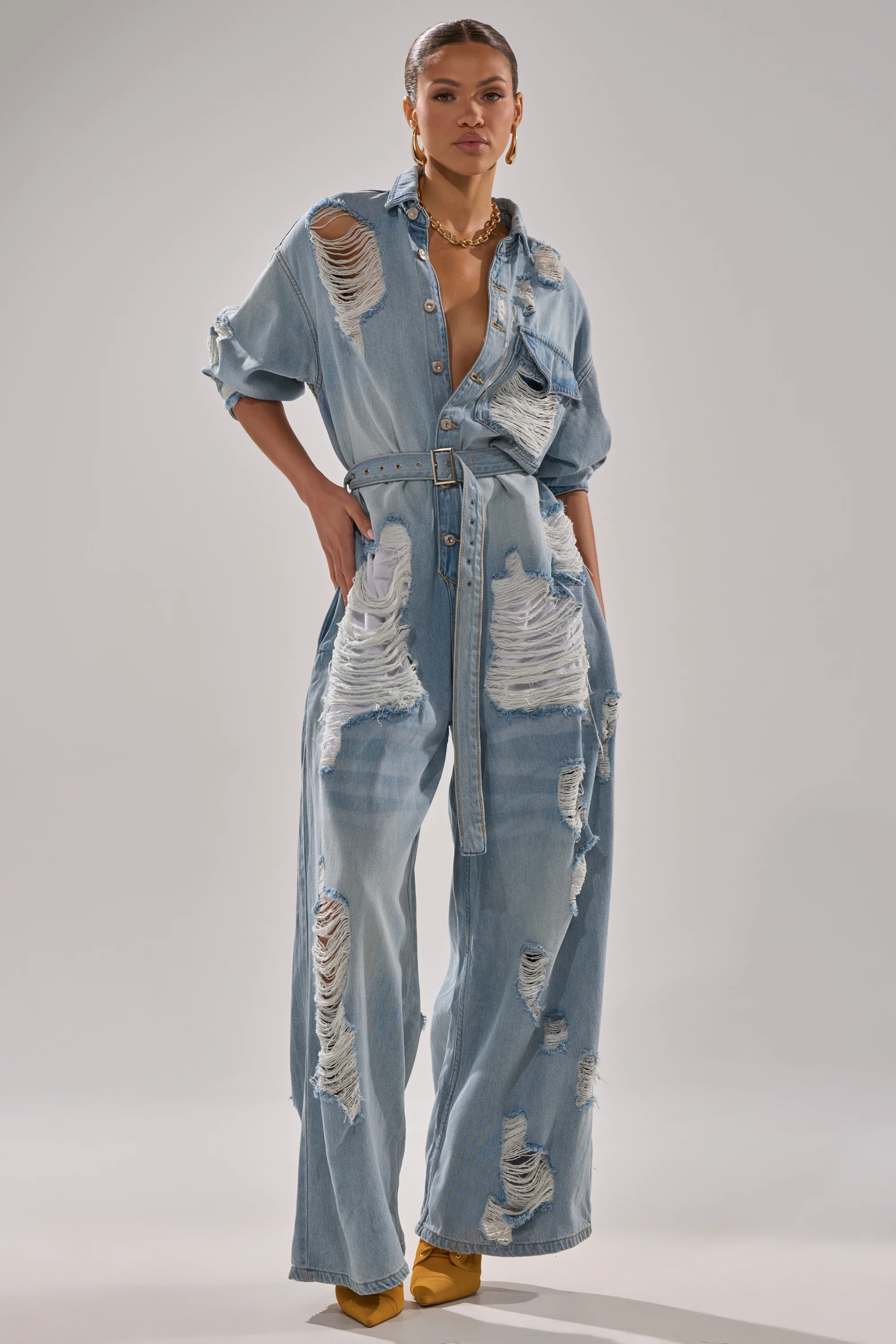 NOT TODAY EXTREME OVERSIZED DISTRESSED DENIM JUMPSUIT - Image 4