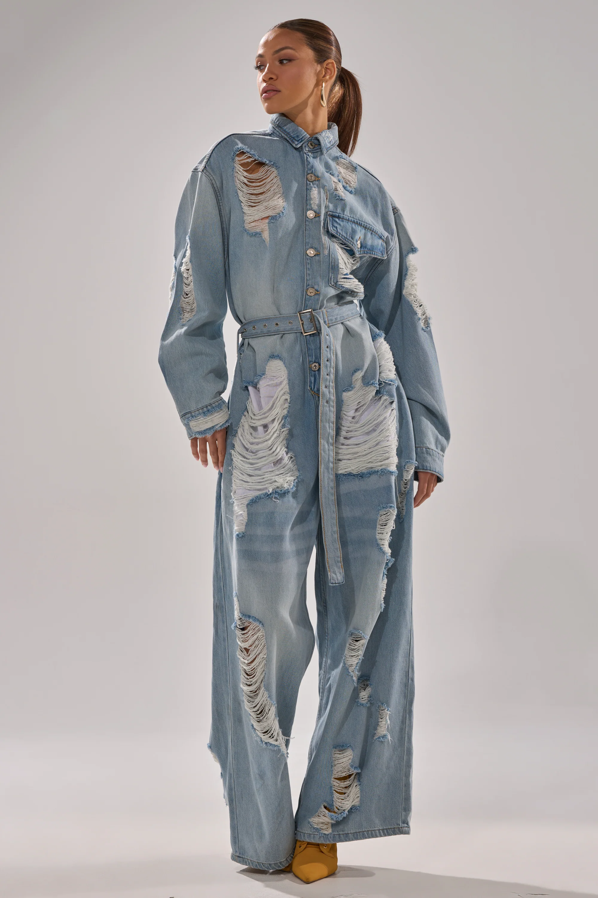 NOT TODAY EXTREME OVERSIZED DISTRESSED DENIM JUMPSUIT - Image 5