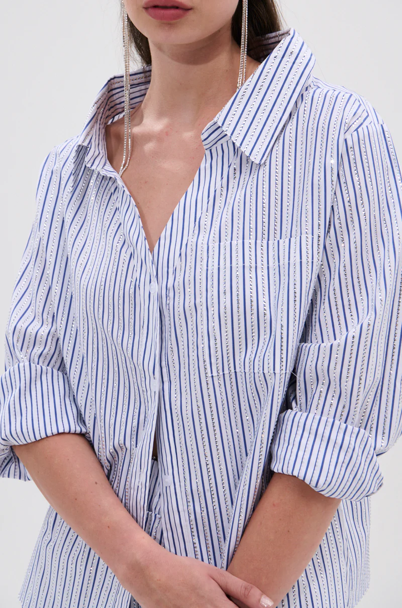 NOTHING BETTER STRIPE BUTTON DOWN WITH RHINESTONE - Image 11