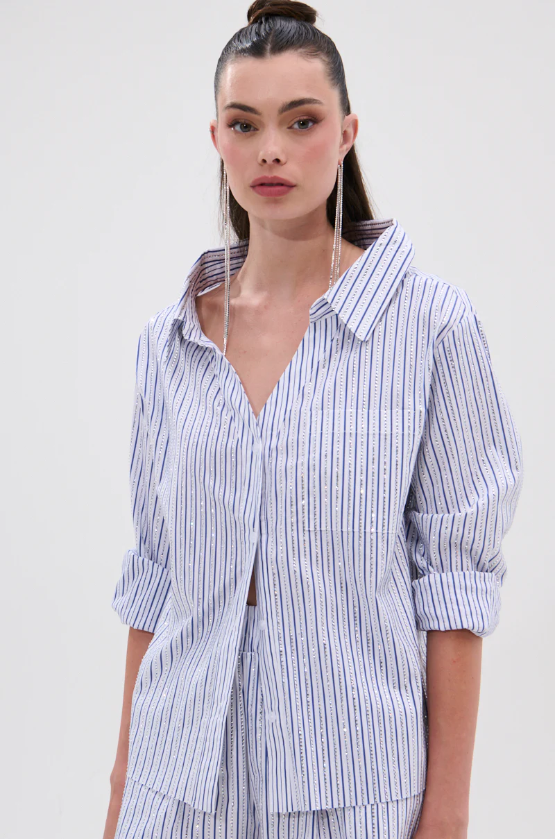 NOTHING BETTER STRIPE BUTTON DOWN WITH RHINESTONE - Image 2
