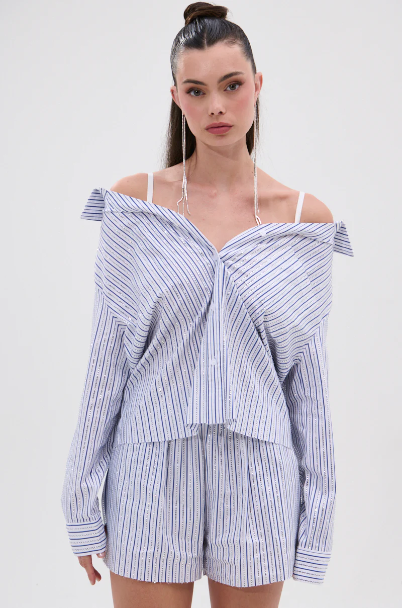 NOTHING BETTER STRIPE BUTTON DOWN WITH RHINESTONE - Image 3