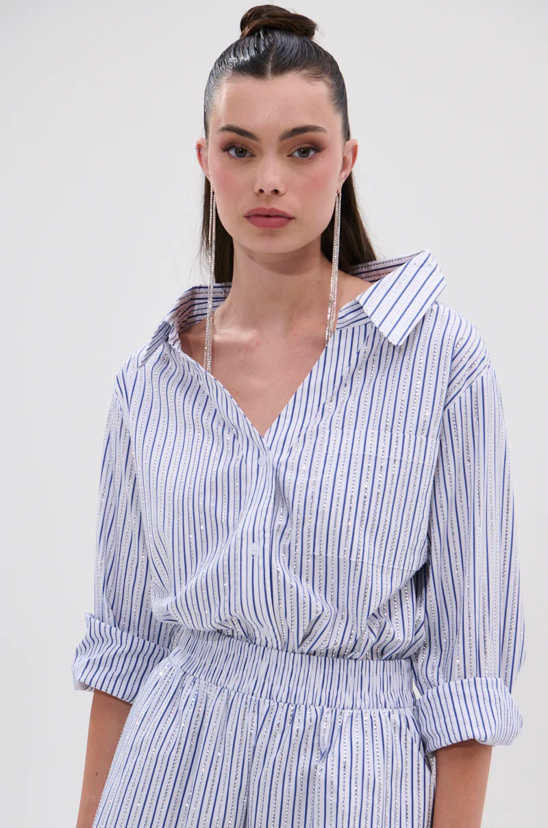 NOTHING BETTER STRIPE BUTTON DOWN WITH RHINESTONE - Image 4