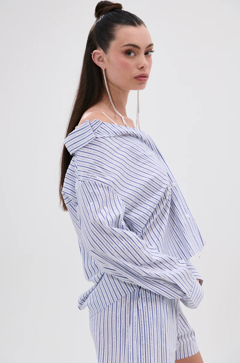 NOTHING BETTER STRIPE BUTTON DOWN WITH RHINESTONE - Image 5