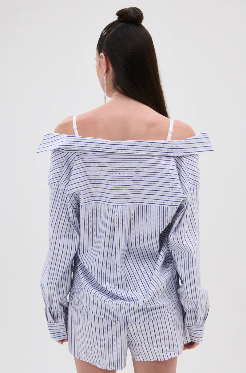NOTHING BETTER STRIPE BUTTON DOWN WITH RHINESTONE - Image 6