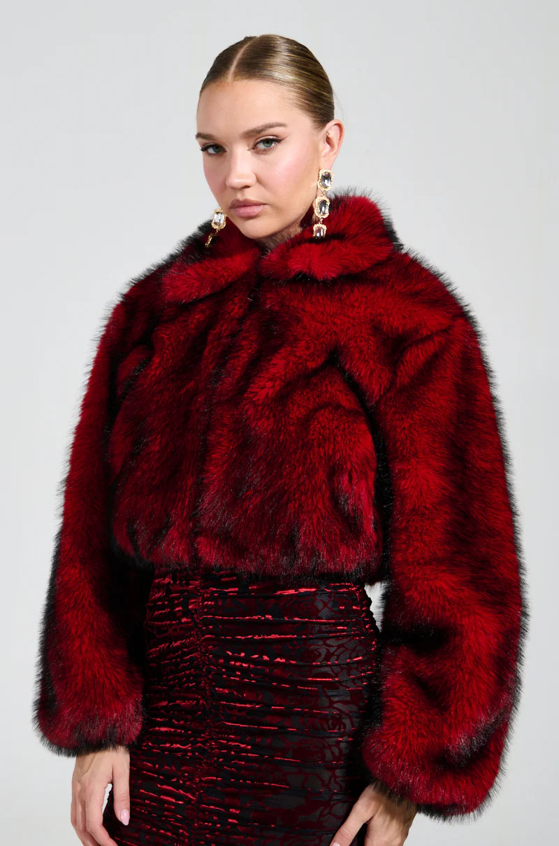 NOW YOU SEE ME FAUX FUR BOMBER IN RED - Image 2