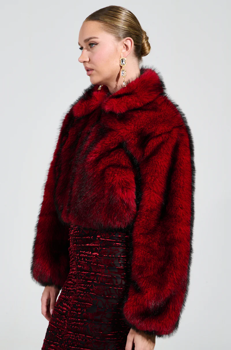 NOW YOU SEE ME FAUX FUR BOMBER IN RED - Image 3