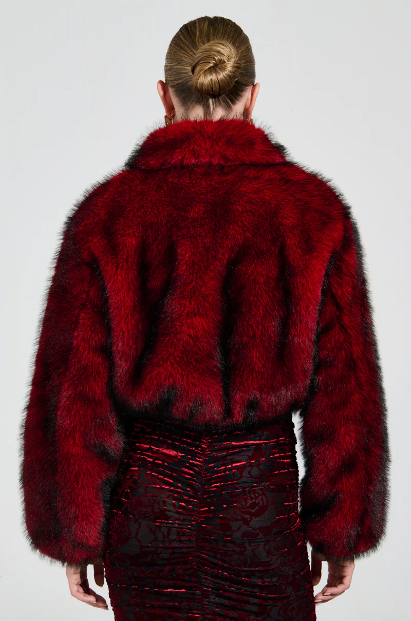 NOW YOU SEE ME FAUX FUR BOMBER IN RED - Image 4