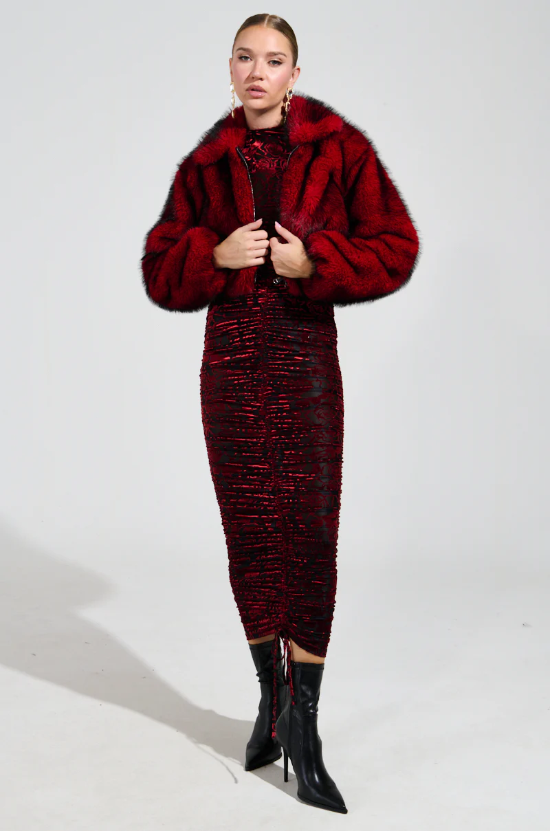 NOW YOU SEE ME FAUX FUR BOMBER IN RED - Image 5