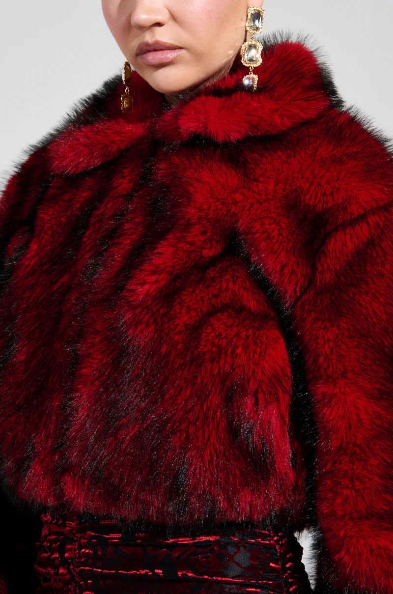 NOW YOU SEE ME FAUX FUR BOMBER IN RED - Image 7