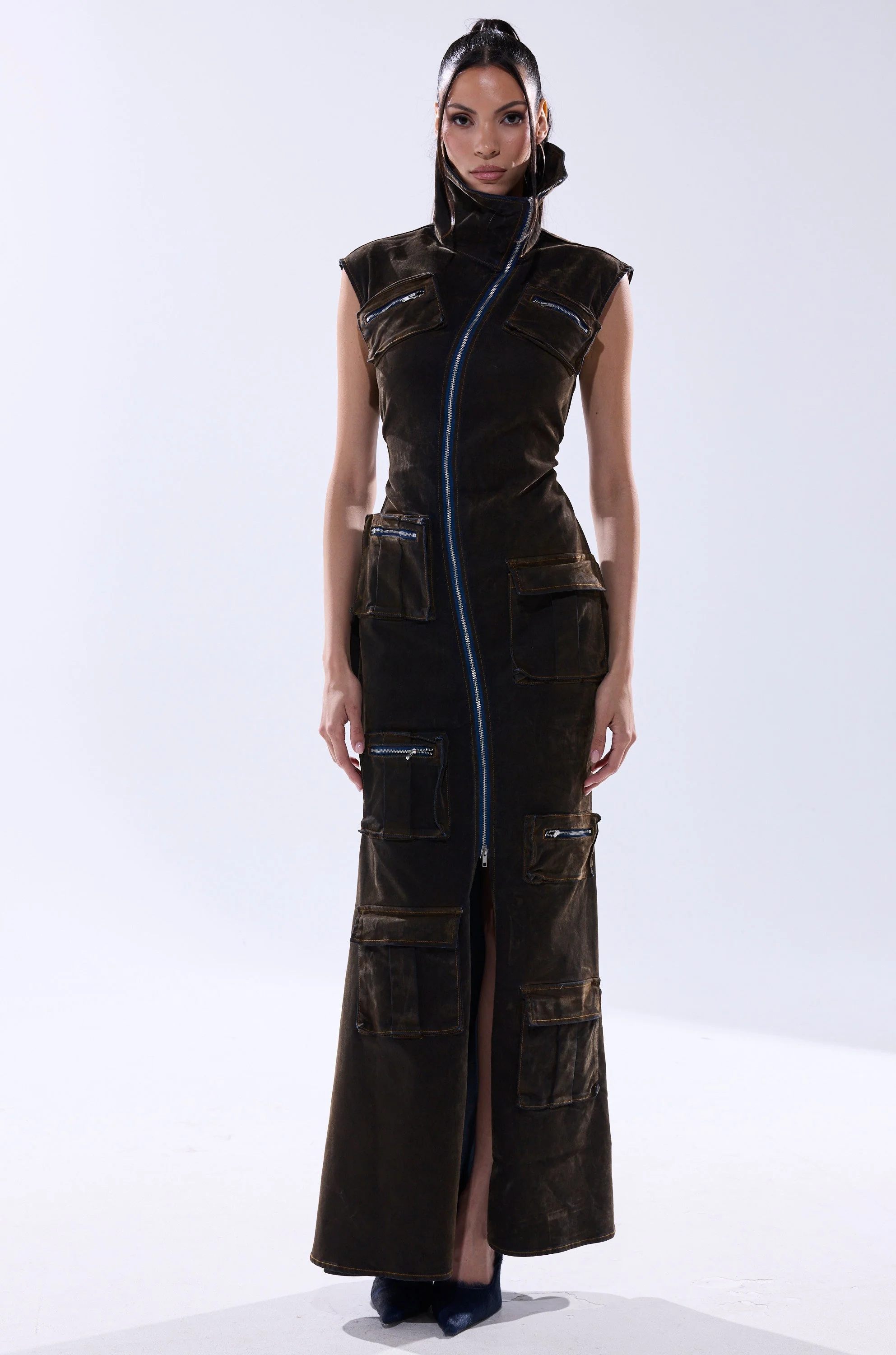 NOW YOU SEE ME VELVET DENIM MAXI DRESS - Image 2