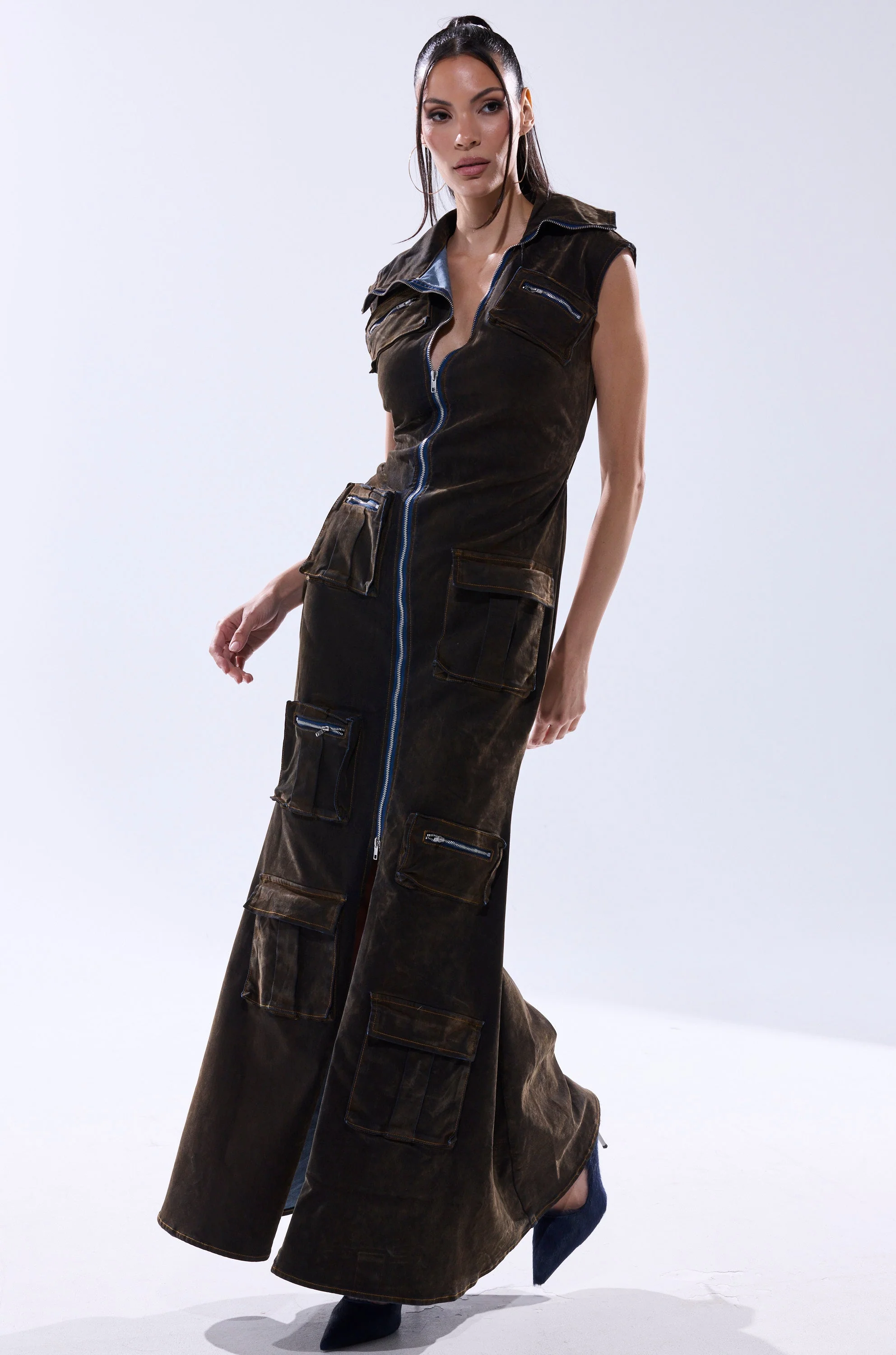 NOW YOU SEE ME VELVET DENIM MAXI DRESS - Image 4