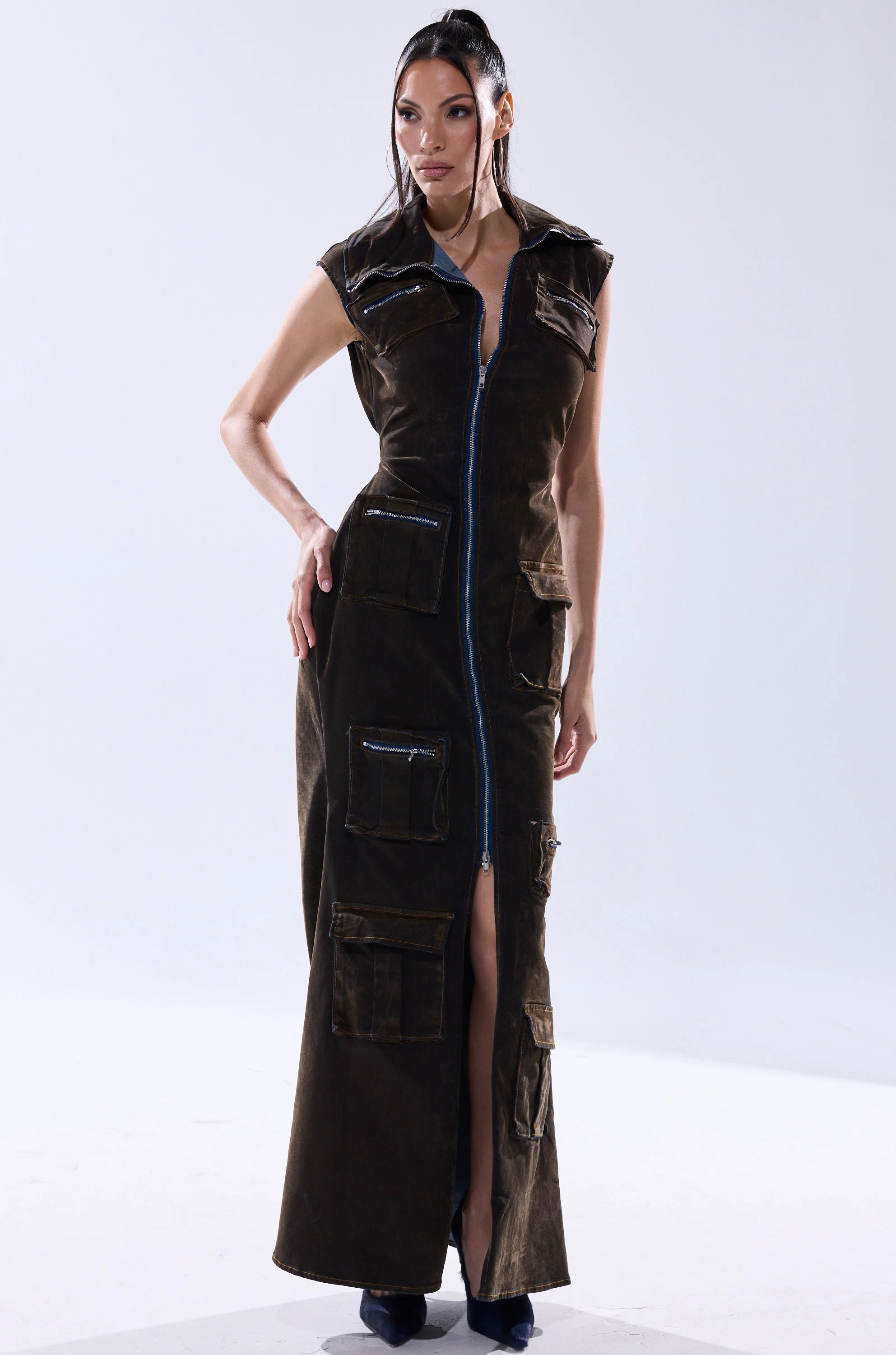 NOW YOU SEE ME VELVET DENIM MAXI DRESS - Image 5