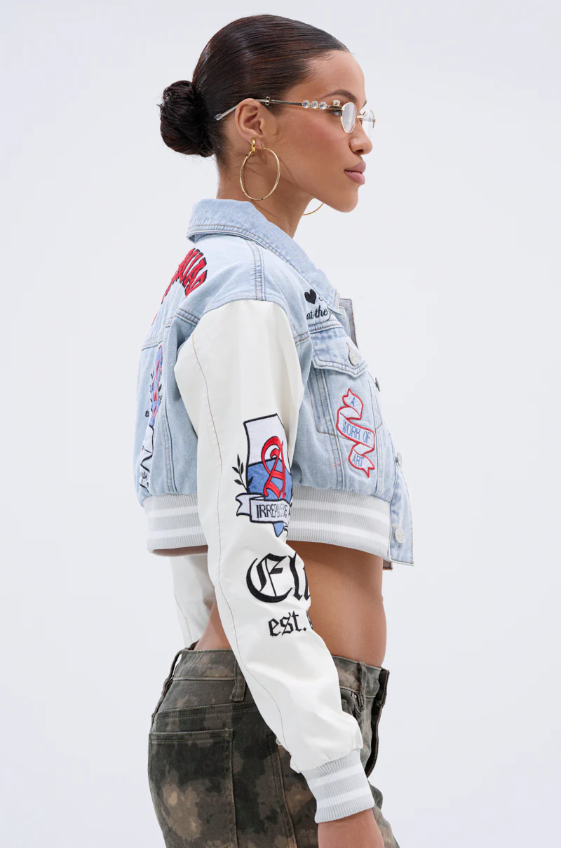 OFF CAMPUS DENIM CROP BOMBER - Image 4