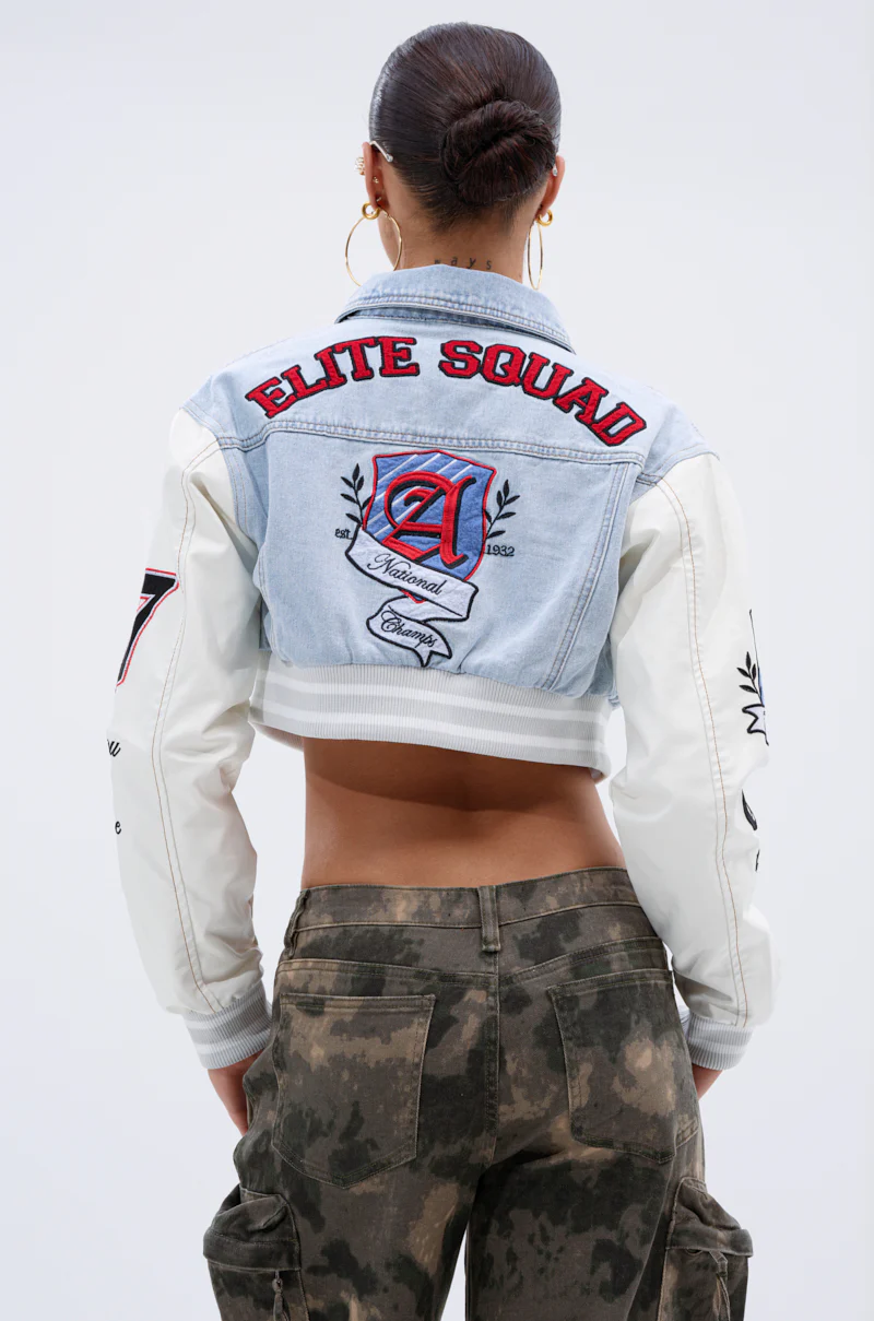 OFF CAMPUS DENIM CROP BOMBER - Image 6